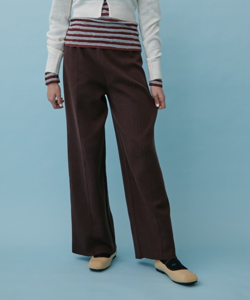 FUULLY STUDIO（フーリィーステューディオ）の「ニットワイドパンツ（その他パンツ・レディース・アイボリー/ダークネイビー/ブラウン・FREE）」の4枚目の写真