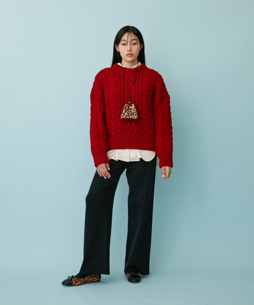 FUULLY STUDIO（フーリィーステューディオ）の「ニットワイドパンツ（その他パンツ・レディース・アイボリー/ダークネイビー/ブラウン・FREE）」の20枚目の写真