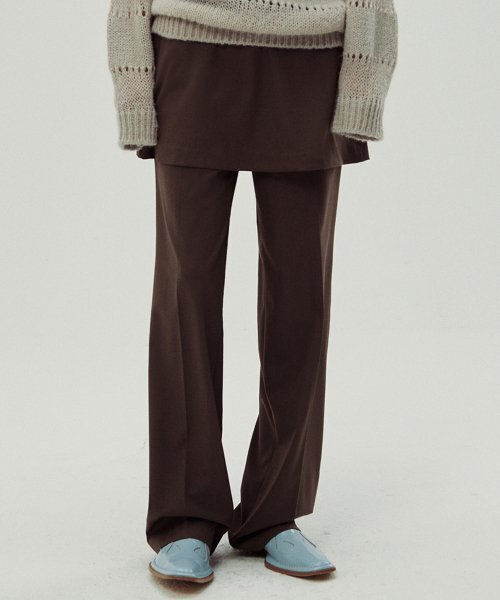 SINOON(シヌーン)の「2 WAY LAYERED PANTS (BROWN)(スラックス・レディース・ブラウン・SMALL/MEDIUM)」の1枚目の写真