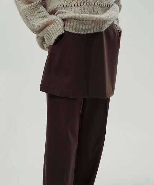 SINOON(シヌーン)の「2 WAY LAYERED PANTS (BROWN)(スラックス・レディース・ブラウン・SMALL/MEDIUM)」の4枚目の写真