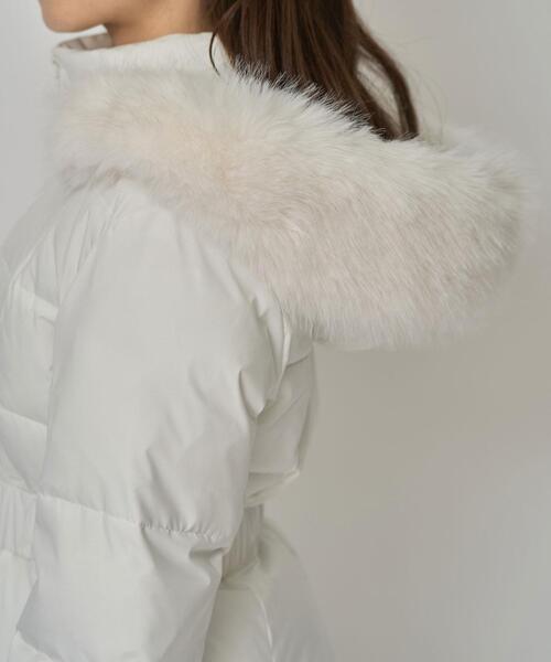 ベルトデザインキルティングファイバーダウンジャケット（ダウン