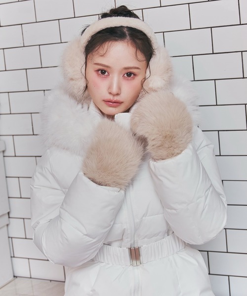 ベルトデザインキルティングファイバーダウンジャケット（ダウン