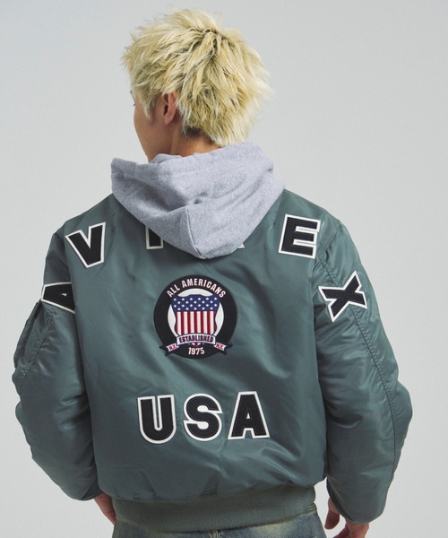 AVIREX（アヴィレックス）の「AVIREX -MA-1 SIGNATURE BIG LOGO（その他アウター・メンズ・ブラック/セージグリーン・M/L/XL）」の9枚目の写真