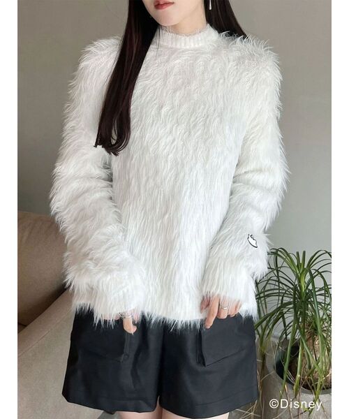 MERCURYDUO(マーキュリーデュオ)の「【ディズニーコレクション】おしゃれキャット/ ロングシャギーバックリボンニット(ニット/セーター・レディース・オフホワイト/チャコールグレー/キャメル・FREE)」の5枚目の写真