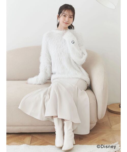 MERCURYDUO（マーキュリーデュオ）の「【ディズニーコレクション】おしゃれキャット/ ロングシャギーバックリボンニット（ニット/セーター・レディース・オフホワイト/チャコールグレー/キャメル・FREE）」の5枚目の写真