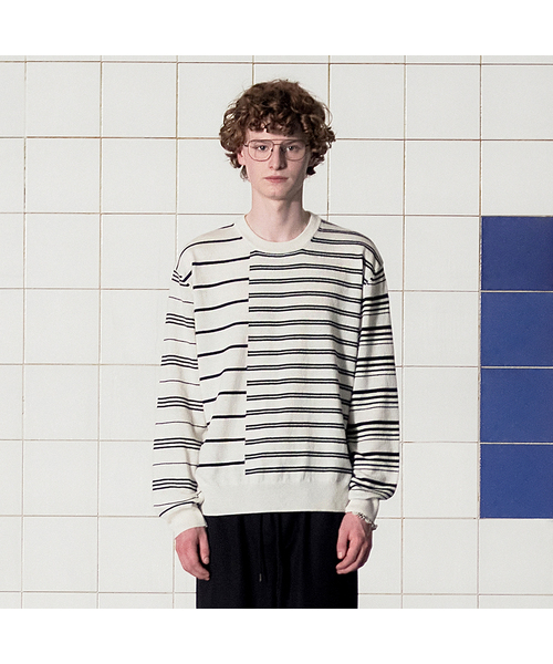 Argyle elbow stripe knit / ivory
