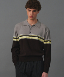 MOONSUN（ムーンサン）の「M.C UNISEX, Point Stripe Collar Knit / Gray Yellow（ニット/セーター）」