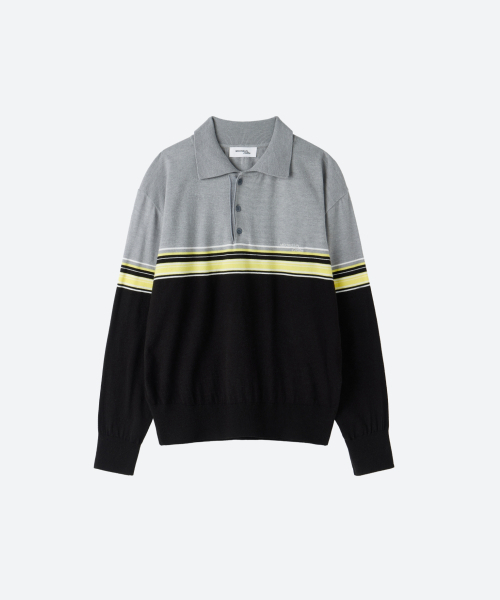 MOONSUN（ムーンサン）の「M.C UNISEX, Point Stripe Collar Knit / Gray Yellow（ニット/セーター・メンズ・その他・MEDIUM/LARGE）」の2枚目の写真