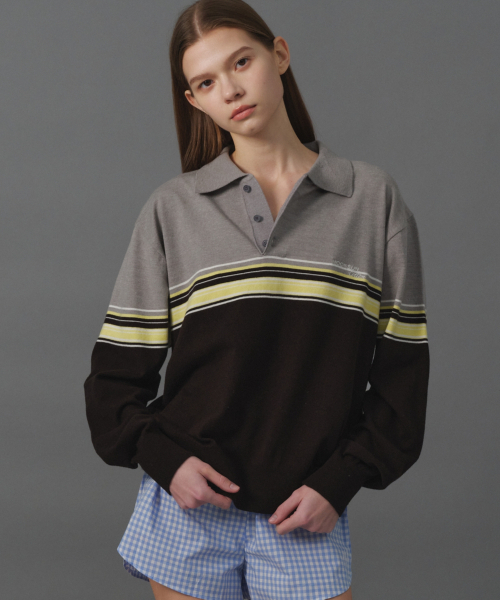 MOONSUN（ムーンサン）の「M.C UNISEX, Point Stripe Collar Knit / Gray Yellow（ニット/セーター・メンズ・その他・MEDIUM/LARGE）」の4枚目の写真