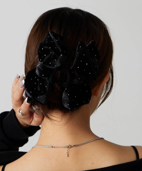 TRESSE/トレス BRIGITTE dot ribbon clip ベルベット生地 リボンヘア