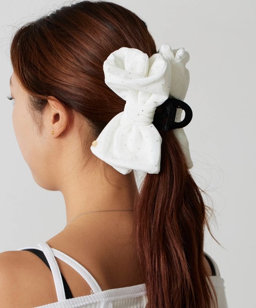 TRESSE/トレス BRIGITTE dot ribbon clip ベルベット生地 リボンヘア