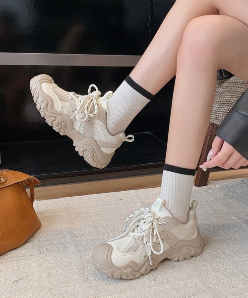 Lace Ladies（レースレディース）の「バイカラー ボリューム 厚底 ダッド スニーカー シューズ（スニーカー・レディース・アイボリー/グレー・22.5cm/23cm/23.5cm/24cm/24.5cm/25cm）」の9枚目の写真