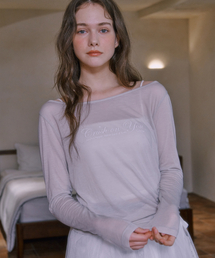 See-through Boat Neck T-shirt - LIGHT GRAY