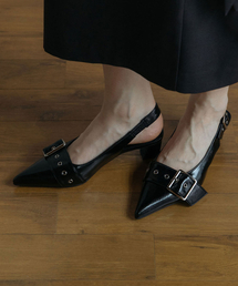 EIFFELCLASSIC（エッフェルクラシック）の「ダフネスリングバック_ブラック ダフネスリングバックヒール4.5cm（サンダル）」