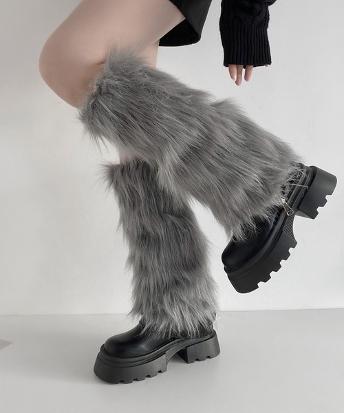 セール】ファーレッグウォーマー ボリューム巻き 防寒 エコファー仕様