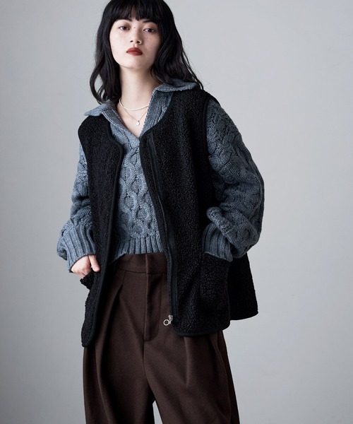 etoll.（エトル）の「ライトボアジップベスト（ベスト・レディース・ホワイト/ブラウン/モカ/ブラック・M～Ｌ）」の2枚目の写真