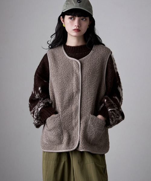 etoll.（エトル）の「ライトボアジップベスト（ベスト・レディース・ホワイト/ブラウン/モカ/ブラック・M～Ｌ）」の4枚目の写真