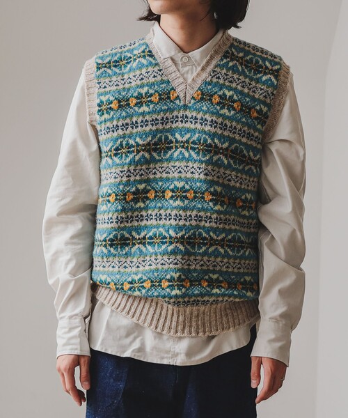 別注】Jamieson's Knitwear / フェアアイル柄 Vネック ベスト（ベスト