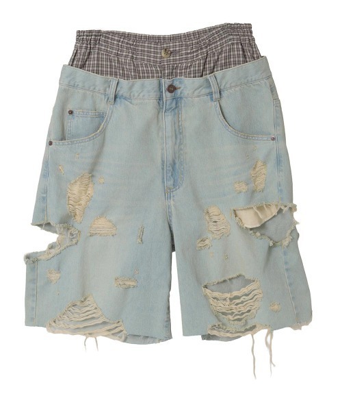 Candy Stripper（キャンディストリッパー）の「TATTERED LAYERED DENIM HALF パンツ（デニムパンツ・レディース・ブルー系その他/ライトインディゴブルー・FREE）」の2枚目の写真