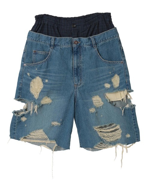 Candy Stripper（キャンディストリッパー）の「TATTERED LAYERED DENIM HALF パンツ（デニムパンツ・レディース・ブルー系その他/ライトインディゴブルー・FREE）」の13枚目の写真