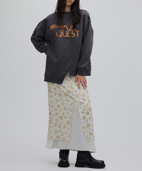 Ameri（アメリ）の「STRAIGHT SKIRT WITH SHEER RIB WAISTCLOTH（スカート・レディース・アイボリー/ブラック・SMALL/MEDIUM）」の3枚目の写真