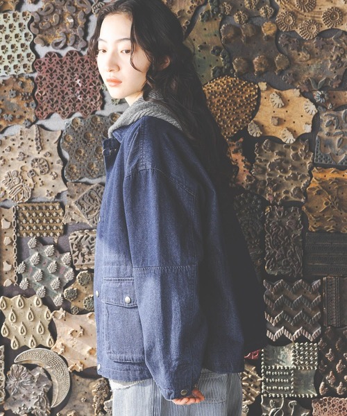 niko and...（ニコアンド）の「アソートファイヤーマンジャケット（ミリタリージャケット・レディース・ブラック/ブラウン/サックスブルー・LARGE/MEDIUM）」の3枚目の写真