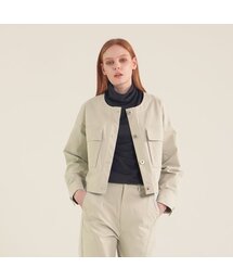 Round Neck Cropped Jacket_Mt.Green