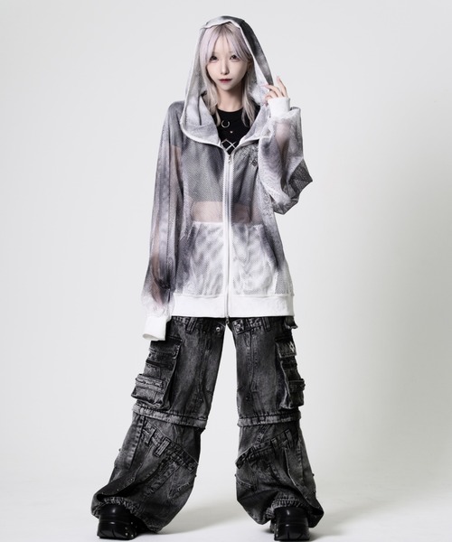 『REFLEM/レフレム』顔料加工メッシュZIPフーディー/ジップパーカー　白 REFLEM（レフレム）の「『REFLEM/レフレム』顔料加工メッシュZIP