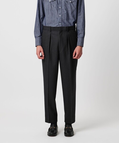 SOVEREIGN（ソブリン）の「＜SOVEREIGN＞DI PRAY ウール ストライプ 1プリーツ スラックス RELAX MODEL（スラックス・メンズ・ネイビー・XL）」の3枚目の写真