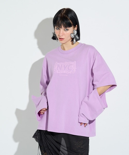 anna sui nyc(アナ スイ エヌ ワイ シー)の「スリーブスラッシュロングTシャツ(Tシャツ/カットソー・レディース・ブラック/パープル・FREE)」の2枚目の写真