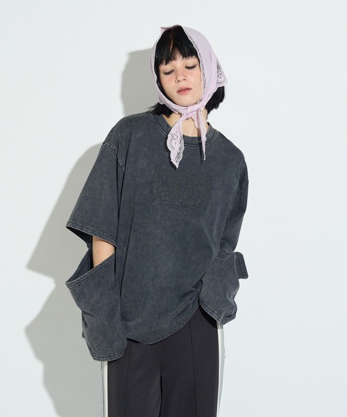 anna sui nyc(アナ スイ エヌ ワイ シー)の「スリーブスラッシュロングTシャツ(Tシャツ/カットソー・レディース・ブラック/パープル・FREE)」の6枚目の写真