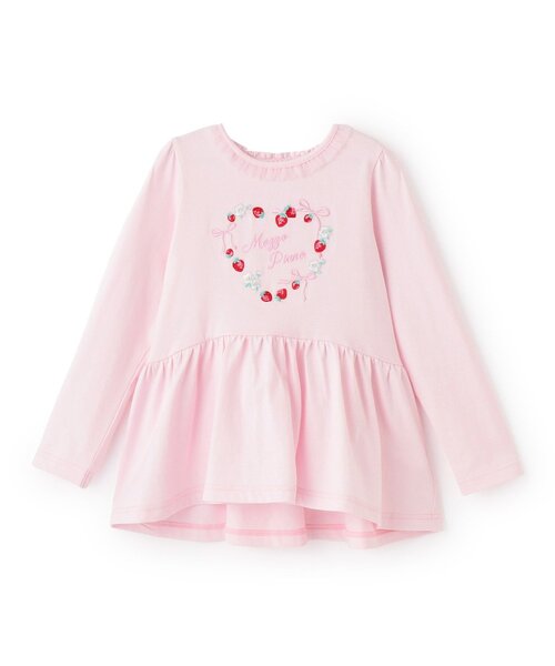 mezzo piano(メゾピアノ)の「イチゴ刺しゅう ペプラム長袖Tシャツ(Tシャツ/カットソー・キッズ・オフホワイト/ピンク・120cm/100cm/110cm/90cm)」の2枚目の写真