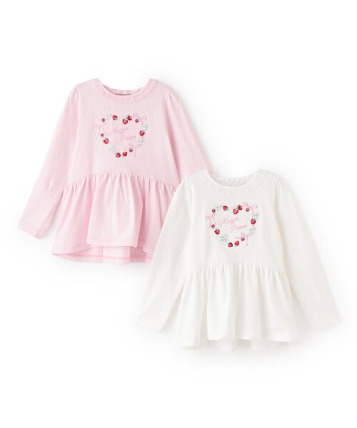 mezzo piano(メゾピアノ)の「イチゴ刺しゅう ペプラム長袖Tシャツ(Tシャツ/カットソー・キッズ・オフホワイト/ピンク・120cm/100cm/110cm/90cm)」の8枚目の写真