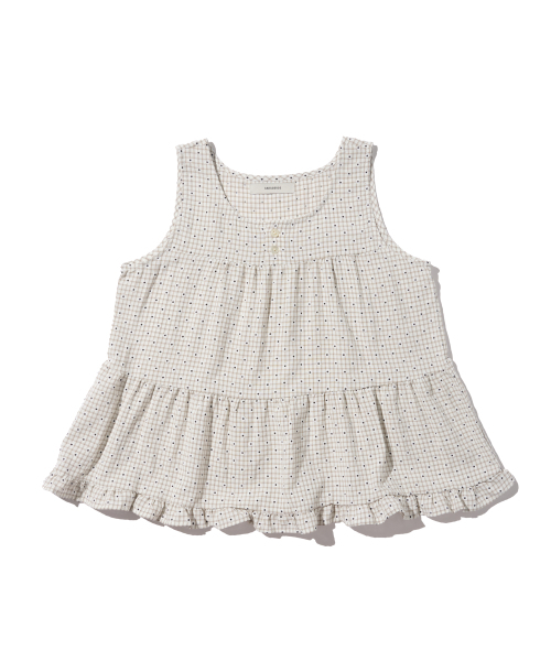 アイレットチェックシャーリングビスチェトップ（ベージュ）