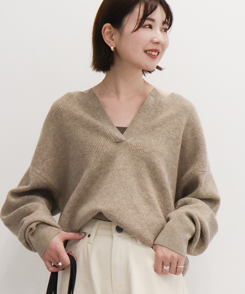 AMERICAN HOLIC(アメリカンホリック)の「ワッフルライクニットプルオーバー(ニット/セーター・レディース・アイボリー/ネイビー/グレイッシュベージュ・M/L)」の3枚目の写真