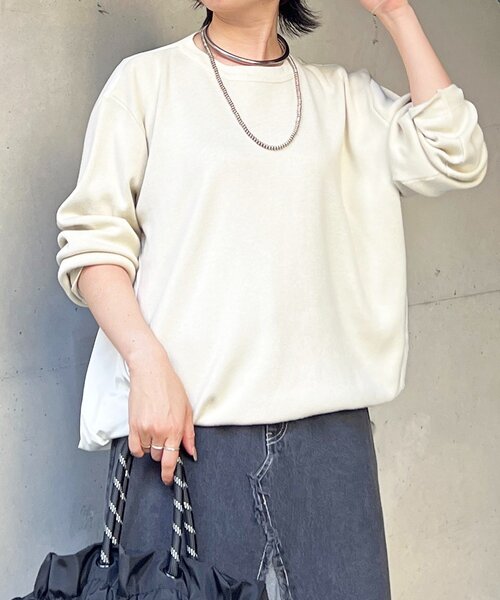 un dix cors（アンディコール）の「【ゆるっと楽ちん】ドロストプルオーバー（Tシャツ/カットソー・レディース・グレー/カーキ/オフホワイト/ネイビー/ブラック/ライトグレー・FREE）」の8枚目の写真