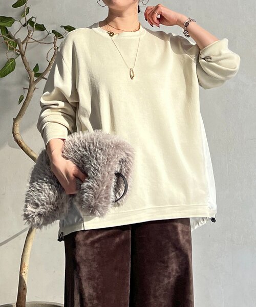 un dix cors（アンディコール）の「【ゆるっと楽ちん】ドロストプルオーバー（Tシャツ/カットソー・レディース・グレー/カーキ/オフホワイト/ネイビー/ブラック/ライトグレー・FREE）」の16枚目の写真