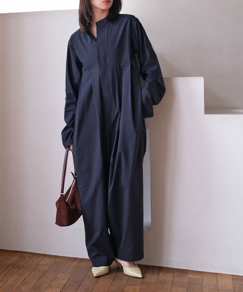 AKTE（アクテ）の「ボリュームタックジャンプスーツ（つなぎ/オールインワン・レディース・ネイビー/ストライプ/ピンク・2T/2/1）」の2枚目の写真