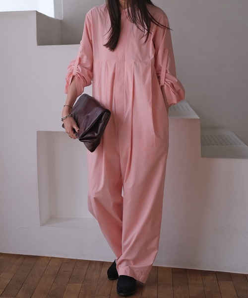 AKTE（アクテ）の「ボリュームタックジャンプスーツ（つなぎ/オールインワン・レディース・ネイビー/ストライプ/ピンク・2T/2/1）」の3枚目の写真