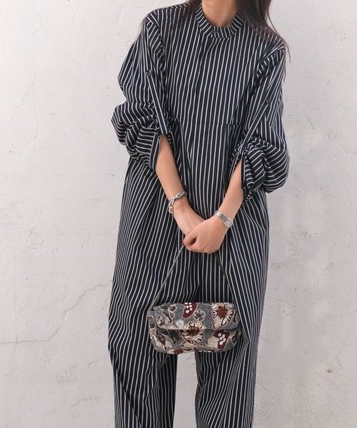 AKTE（アクテ）の「ボリュームタックジャンプスーツ（つなぎ/オールインワン・レディース・ネイビー/ストライプ/ピンク・2T/2/1）」の7枚目の写真