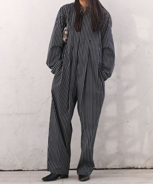 AKTE（アクテ）の「ボリュームタックジャンプスーツ（つなぎ/オールインワン・レディース・ネイビー/ストライプ/ピンク・2T/2/1）」の9枚目の写真