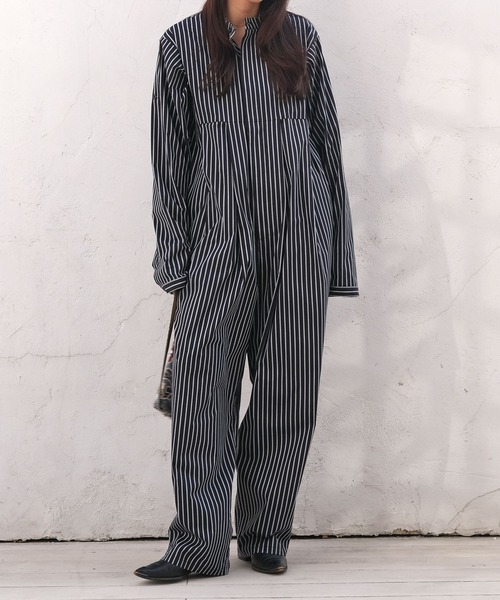 AKTE（アクテ）の「ボリュームタックジャンプスーツ（つなぎ/オールインワン・レディース・ネイビー/ストライプ/ピンク・2T/2/1）」の13枚目の写真