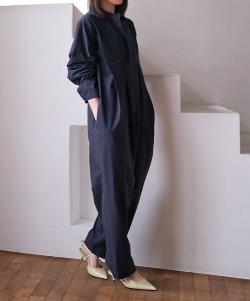 AKTE（アクテ）の「ボリュームタックジャンプスーツ（つなぎ/オールインワン・レディース・ネイビー/ストライプ/ピンク・2T/2/1）」の16枚目の写真