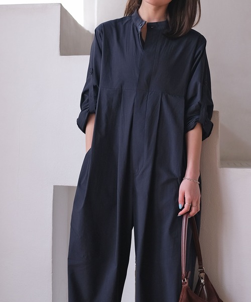 AKTE（アクテ）の「ボリュームタックジャンプスーツ（つなぎ/オールインワン・レディース・ネイビー/ストライプ/ピンク・2T/2/1）」の17枚目の写真