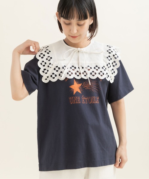 CHILD WOMAN(チャイルドウーマン)の「アメリカンドライ天竺 エトワールプリント フットボールTシャツ(Tシャツ/カットソー・レディース・ネイビー/アイボリー/グレー・FREE)」の1枚目の写真