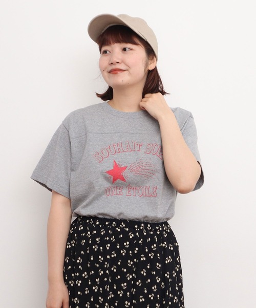 CHILD WOMAN(チャイルドウーマン)の「アメリカンドライ天竺 エトワールプリント フットボールTシャツ(Tシャツ/カットソー・レディース・ネイビー/アイボリー/グレー・FREE)」の3枚目の写真