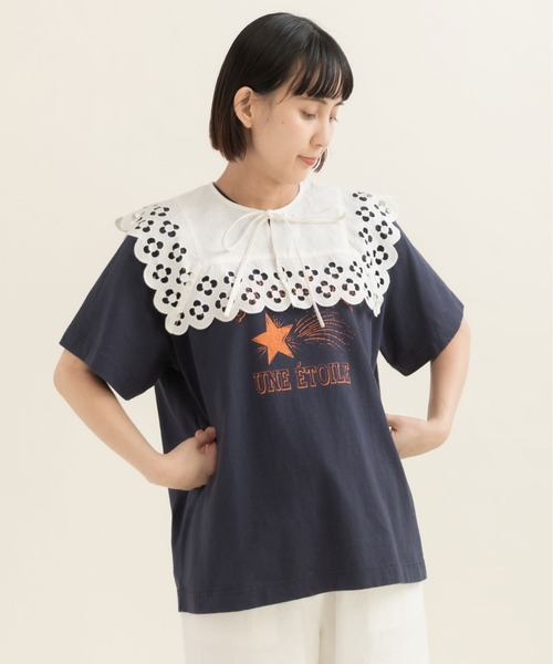 CHILD WOMAN(チャイルドウーマン)の「アメリカンドライ天竺 エトワールプリント フットボールTシャツ(Tシャツ/カットソー・レディース・ネイビー/アイボリー/グレー・FREE)」の17枚目の写真