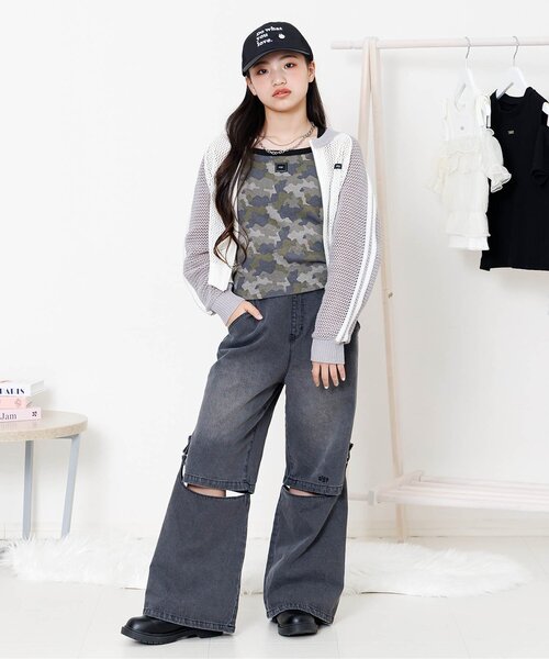 algy（アルジー）の「メッシュニットカーデ（カーディガン/ボレロ・キッズ・オフホワイト/グレー・140/130/160/150）」の3枚目の写真