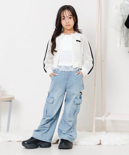 algy（アルジー）の「メッシュニットカーデ（カーディガン/ボレロ・キッズ・オフホワイト/グレー・140/130/160/150）」の5枚目の写真