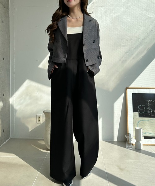 umune(ウムネ)の「サロペット オールインワン オーバーオール ワイドパンツ フルレングス イージー つなぎ カジュアル ボトムス 秋 冬(サロペット/オーバーオール・レディース・グレー/ブラック/ベージュ・S/M)」の4枚目の写真